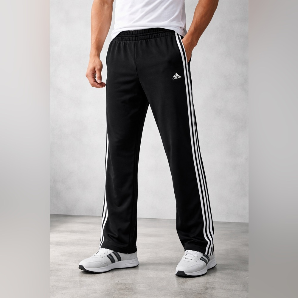 Adidas Men’s Black 3 Stripe Track Pants Large Athletic GUC